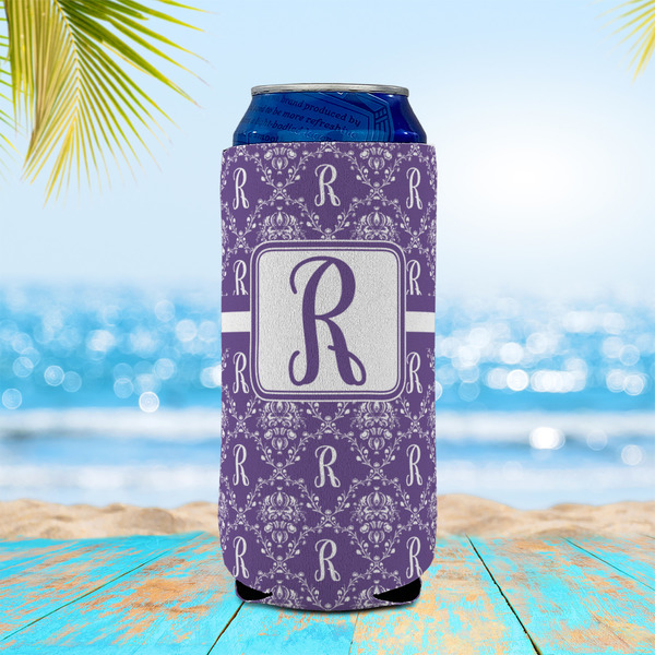 Initial Damask 16oz Can Sleeve - LIFESTYLE