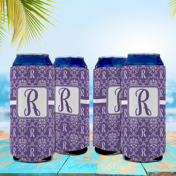 Initial Damask 16oz Can Sleeve - Set of 4 - LIFESTYLE