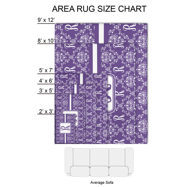 Initial Damask 2'x3' Indoor Area Rugs - Size Chart