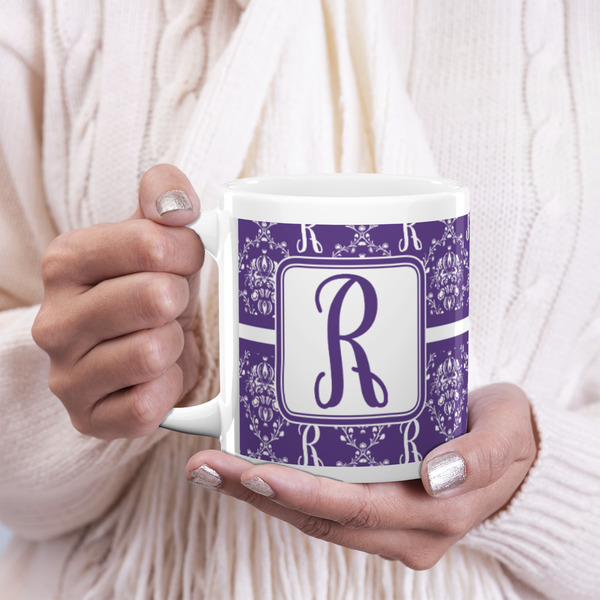 Initial Damask 20oz Coffee Mug - LIFESTYLE