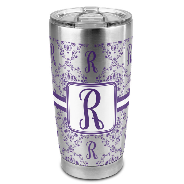 Custom Initial Damask 20oz Stainless Steel Double Wall Tumbler - Full Print