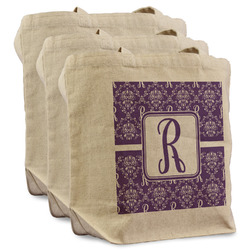 Initial Damask Reusable Cotton Grocery Bags - Set of 3