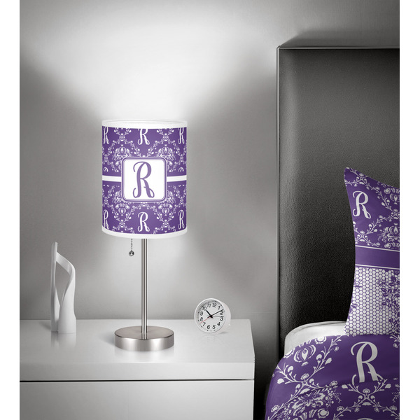Initial Damask 7 inch drum lamp shade - in room