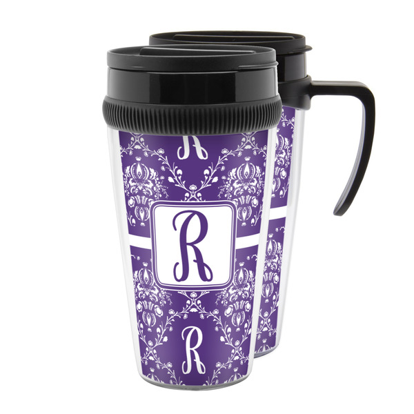 Custom Initial Damask Acrylic Travel Mug