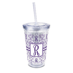 Initial Damask 16oz Double Wall Acrylic Tumbler with Lid & Straw - Full Print