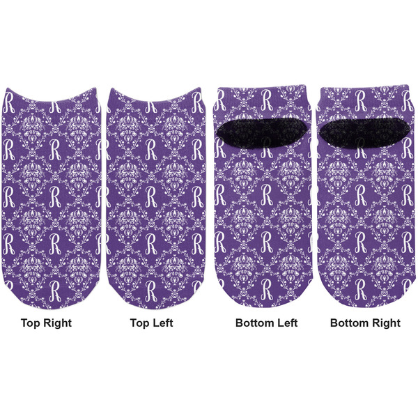 Initial Damask Adult Ankle Socks - Double Pair - Front and Back - Apvl