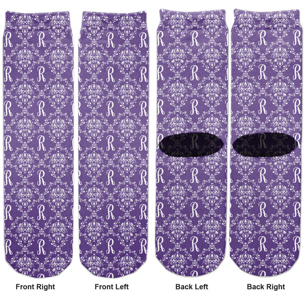 Initial Damask Adult Crew Socks - Double Pair - Front and Back - Apvl