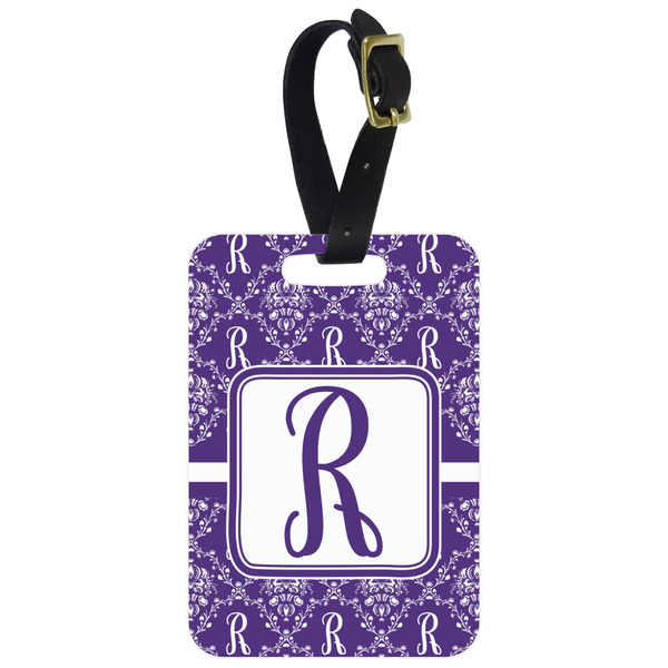 Custom Initial Damask Metal Luggage Tag