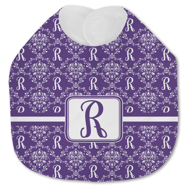 Custom Initial Damask Jersey Knit Baby Bib