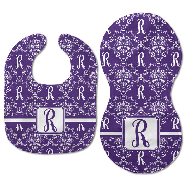 Initial Damask Baby Bib & Burp Set - Approval (new bib & burp)
