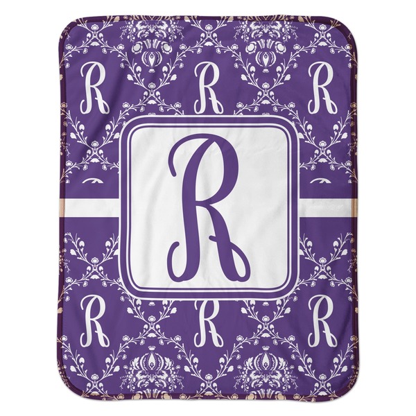 Initial Damask Baby Sherpa Blanket - Flat