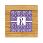 Initial Damask Bamboo Trivet with Ceramic Tile Insert