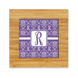Initial Damask Bamboo Trivet with Ceramic Tile Insert