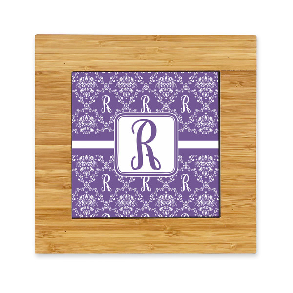 Custom Initial Damask Bamboo Trivet with Ceramic Tile Insert