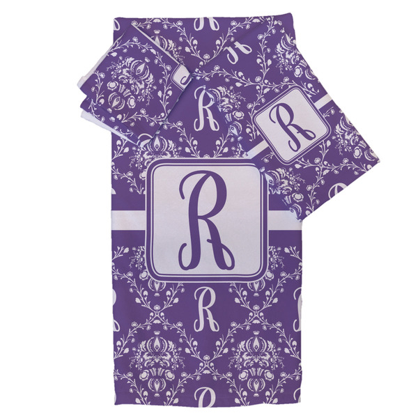 Custom Initial Damask Bath Towel Set - 3 Pcs