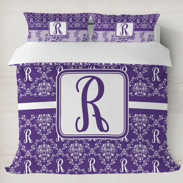 Custom Initial Damask Duvet Cover Set - King (Personalized)