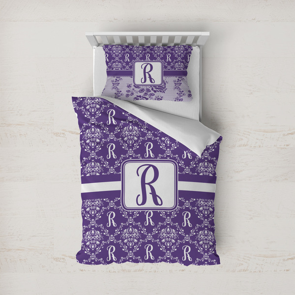 Custom Initial Damask Duvet Cover Set - Twin (Personalized)