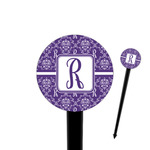 Initial Damask 4" Round Plastic Food Picks - Black - Single Sided