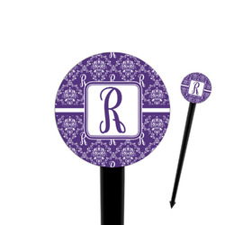 Initial Damask 4" Round Plastic Food Picks - Black - Single Sided