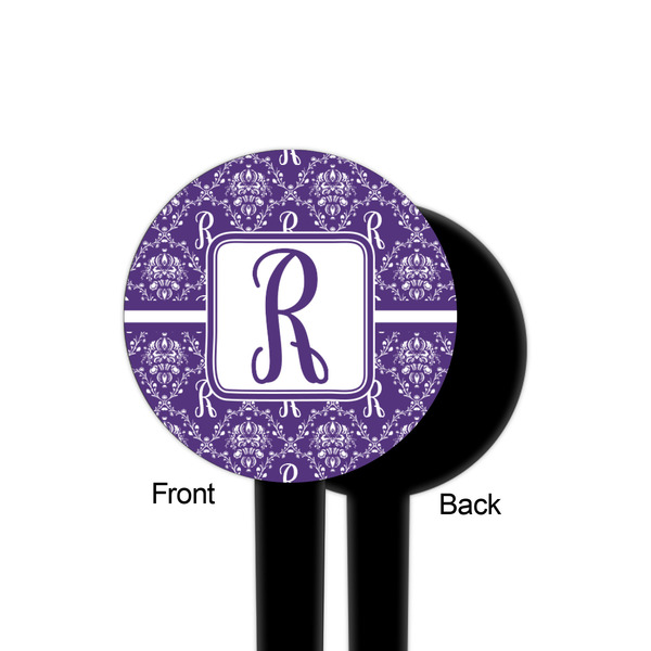 Initial Damask Black Plastic 4" Food Pick - Round - Single Sided - Front & Back