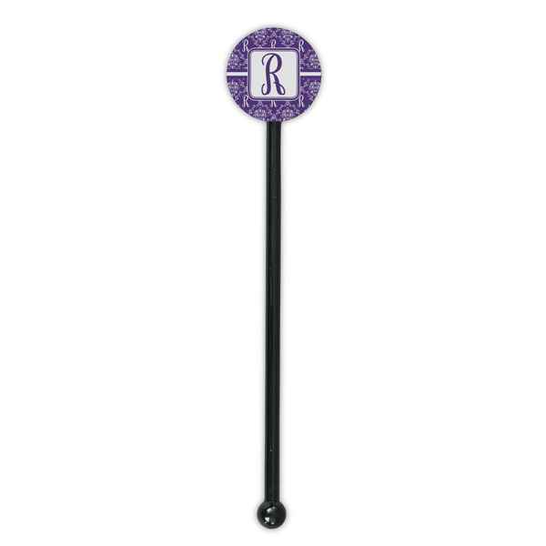 Initial Damask Black Plastic 5.5" Stir Stick - Round - Single Stick