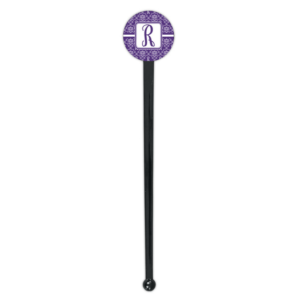 Initial Damask Black Plastic 7" Stir Stick - Round - Single Stick