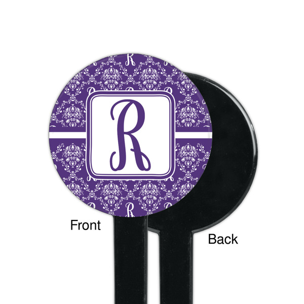 Initial Damask Black Plastic 7" Stir Stick - Single Sided - Round - Front & Back