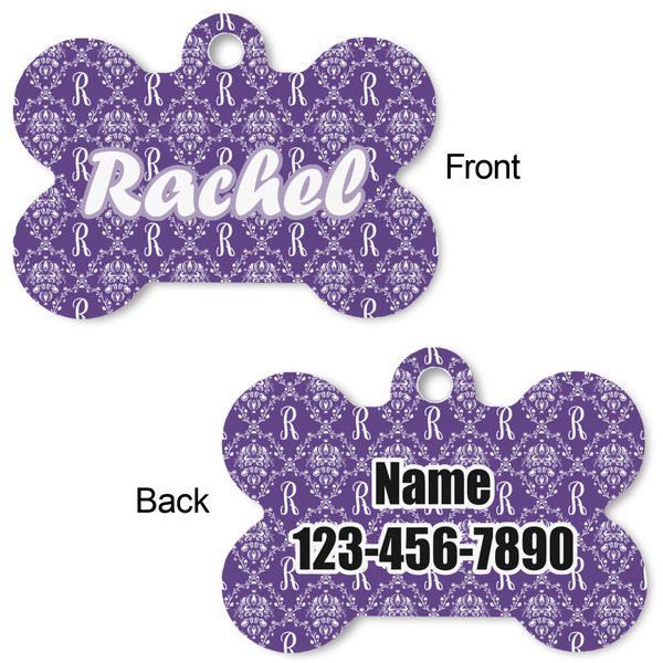 Initial Damask Bone Shaped Dog ID Tag - Large - Approval