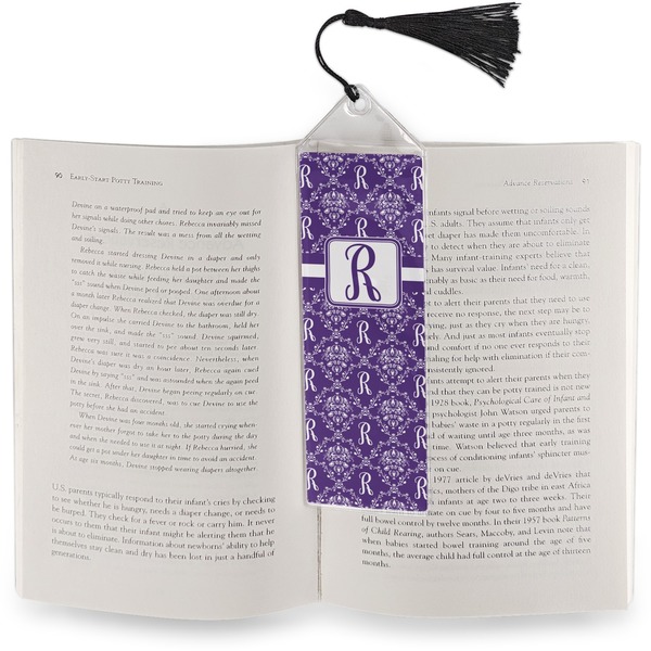 Initial Damask Bookmark with tassel - In book