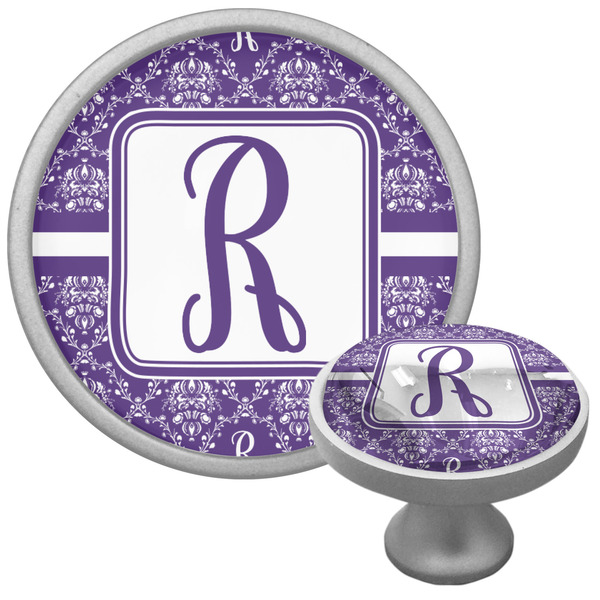 Custom Initial Damask Cabinet Knob (Silver) (Personalized)