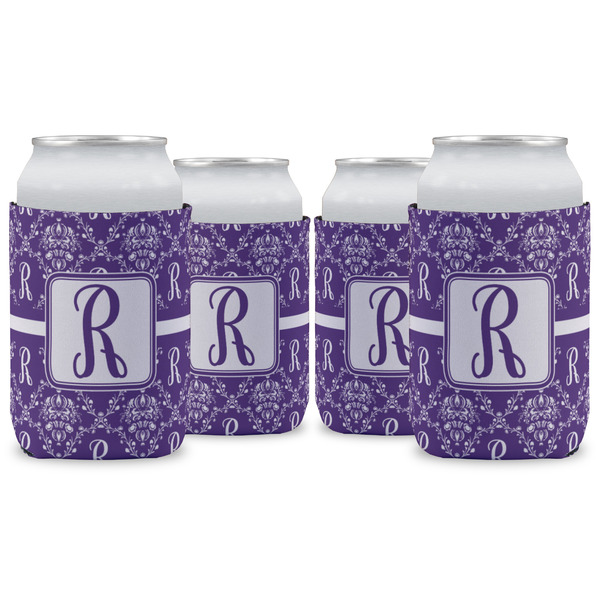Custom Initial Damask Can Cooler (12 oz) - Set of 4
