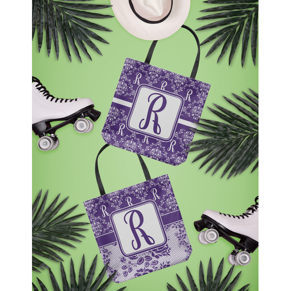 Initial Damask Canvas Tote Lifestyle Front and Back