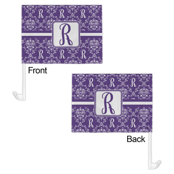 Initial Damask Car Flag - 11" x 8" - Front & Back View