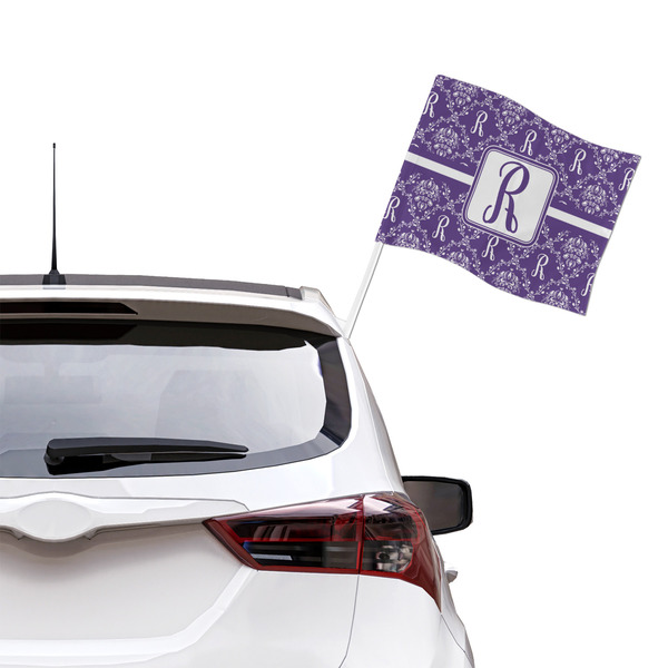 Initial Damask Car Flag - Large - LIFESTYLE