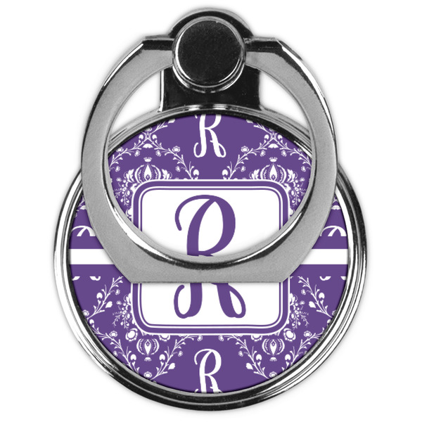 Initial Damask Cell Phone Ring Stand & Holder - Front (Collapsed)