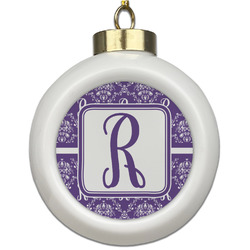 Initial Damask Ceramic Ball Ornament