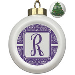 Initial Damask Ceramic Ball Ornament - Christmas Tree