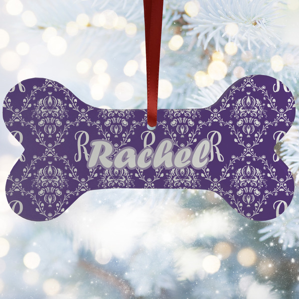 Custom Initial Damask Ceramic Dog Ornament