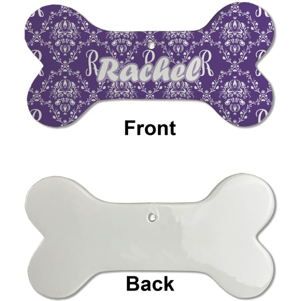 Initial Damask Ceramic Flat Ornament - Bone Front & Back Single Print (APPROVAL)