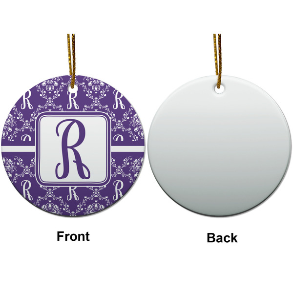Initial Damask Ceramic Flat Ornament - Circle Front & Back (APPROVAL)