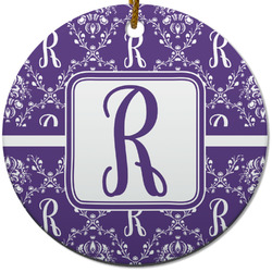 Initial Damask Round Ceramic Ornament