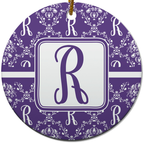 Initial Damask Ceramic Flat Ornament - Circle (Front)