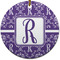 Initial Damask Round Ceramic Ornament
