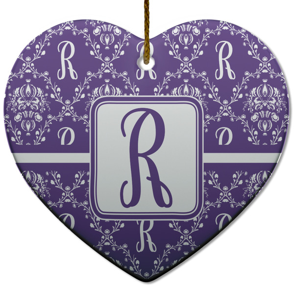 Initial Damask Ceramic Flat Ornament - Heart (Front)