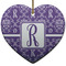 Initial Damask Ceramic Flat Ornament - Heart (Front)