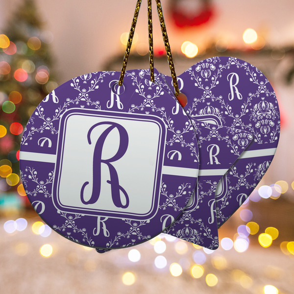 Custom Initial Damask Ceramic Ornament
