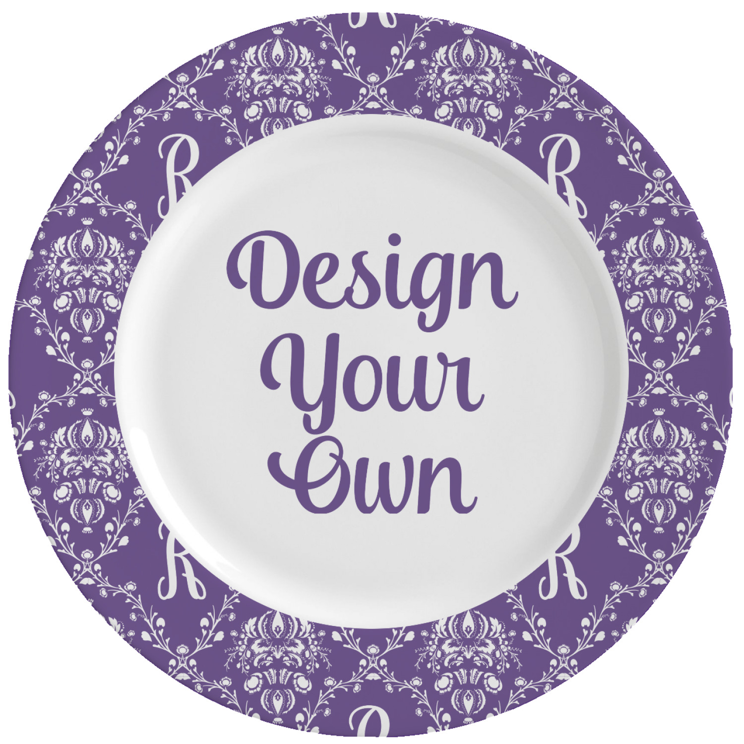 Initial Damask Ceramic Dinner Plates (Set of 4) (Personalized) YouCustomizeIt