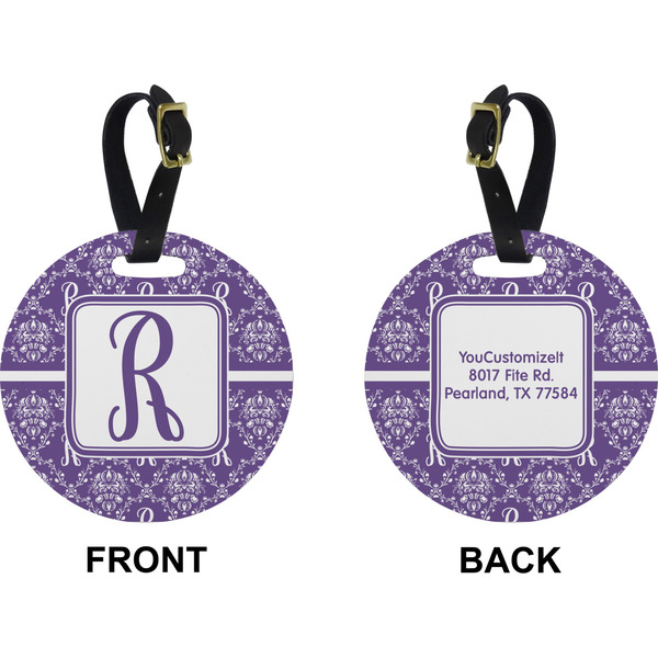 Personalized Initial Damask Circle Luggage Tag (Front + Back)