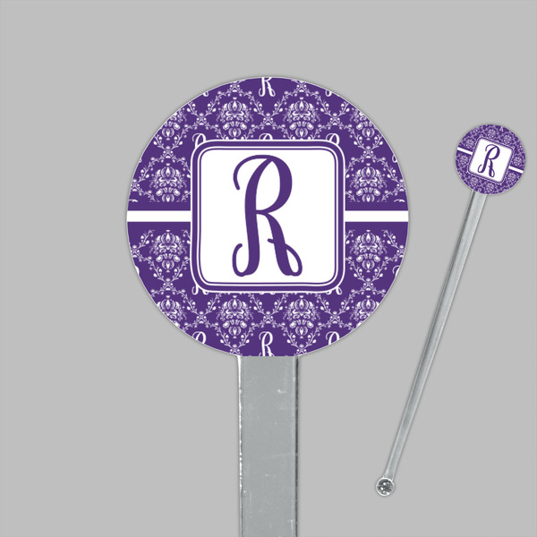 Initial Damask Clear Plastic 7" Stir Stick - Round - Closeup