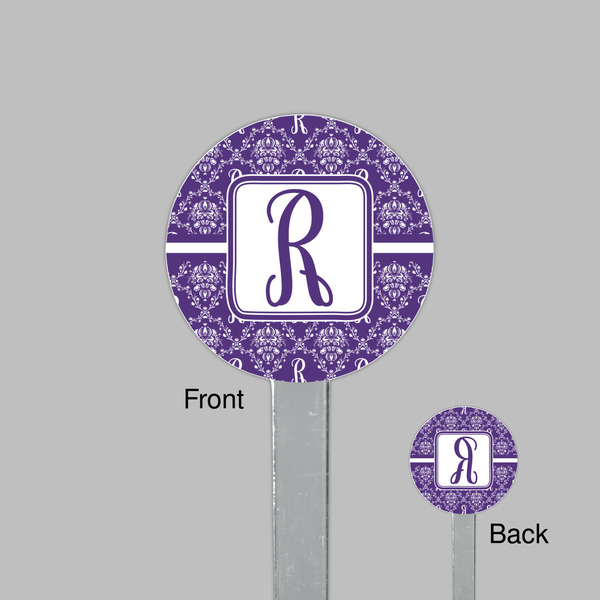 Initial Damask Clear Plastic 7" Stir Stick - Round - Front & Back